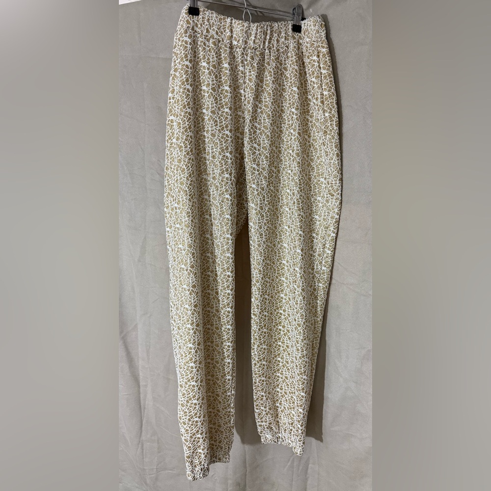 Ashley Stewart Gold White Women Jogger Lounge Chic Mosaic Pants, Size 18/20